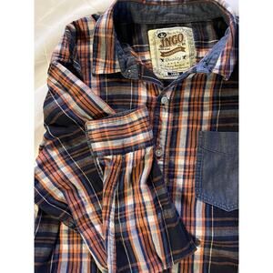 JNCO Shirt Men Large Orange Blue Button Front